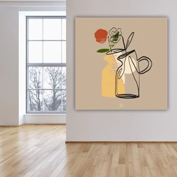 ToF Wanddecoratie vaas met roos in een vintage stijl