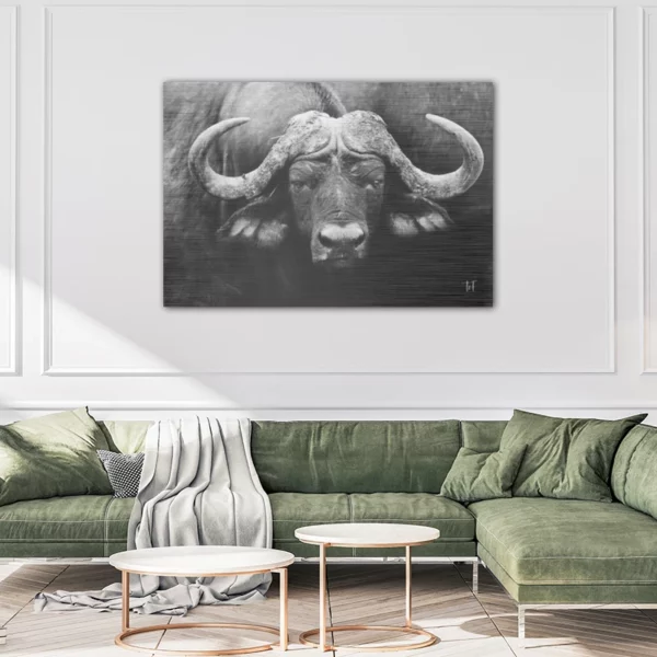 ToF Wanddecoratie dier Afrikaanse buffel zwart-wit