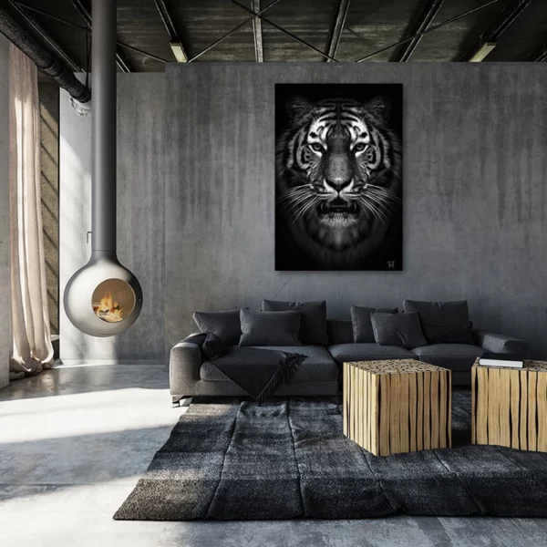 ToF Wanddecoratie tijger portret zwart-wit