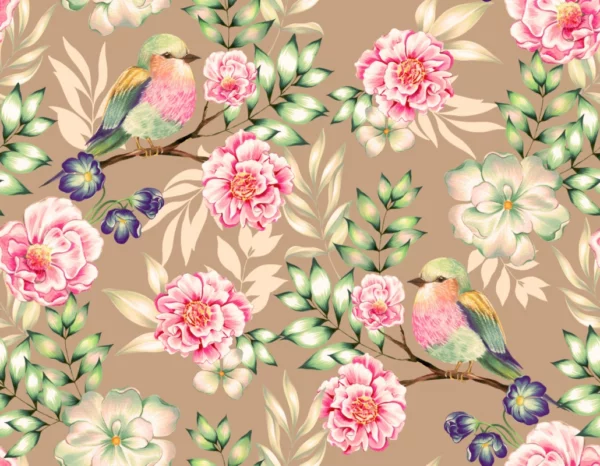 ToF Behang vogels en bloemen illustratie