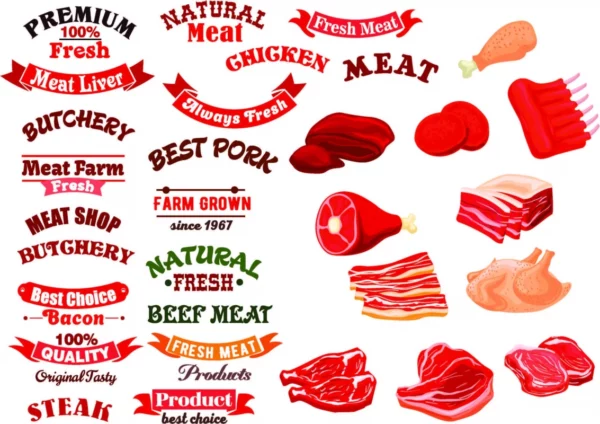 ToF Behang eten vlees en namen in roodtinten