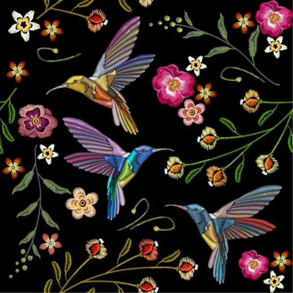ToF Behang vogels illustratie kolibries met bloemen