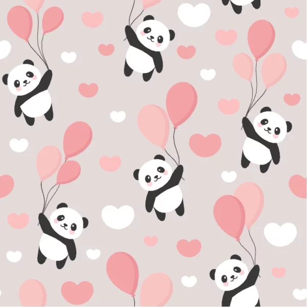 ToF Behang panda's aan ballonnen met lichte achtergrond