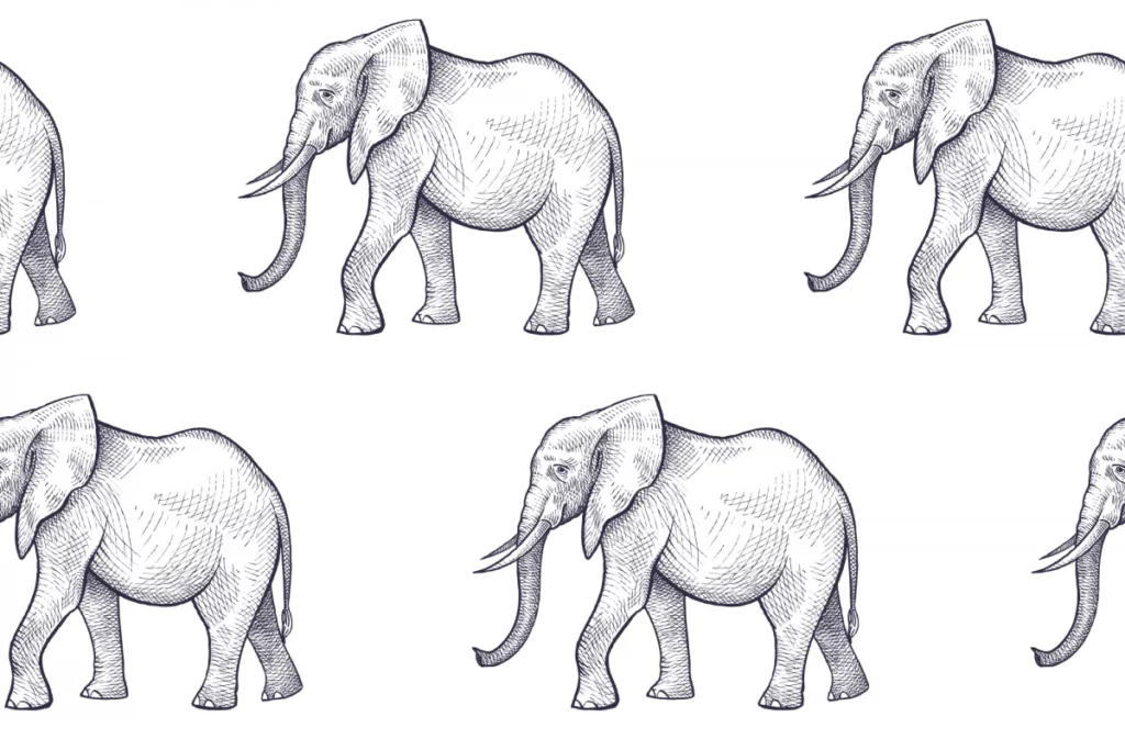 ToF Behang olifant tekening van twee rijen met olifanten