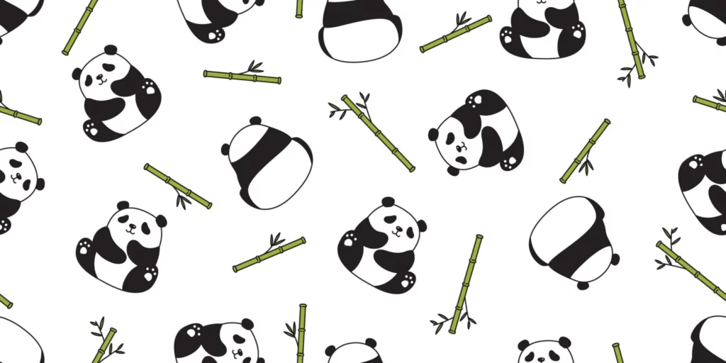 ToF Behang panda’s met bamboe met witte achtergrond