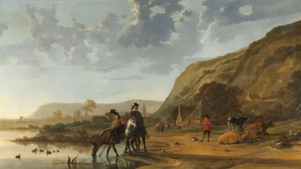 ToF Behang schilderij Rivierlandschap met ruiters, Aelbert Cuyp