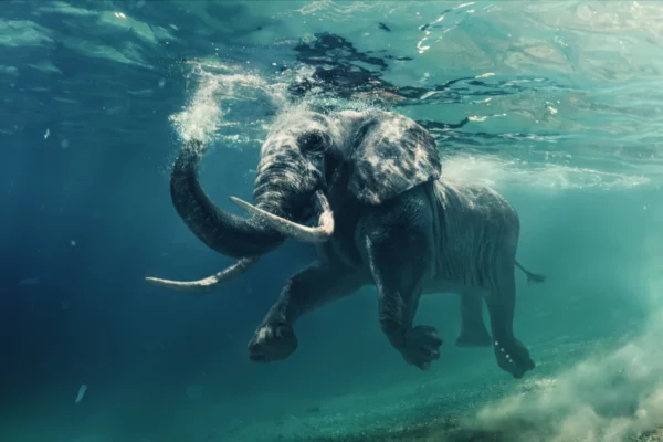 ToF Fotobehang olifanten een olifant die onderwater zwemt