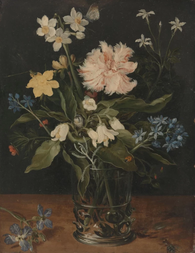 ToF Behang schilderij Stilleven met bloemen in een glas