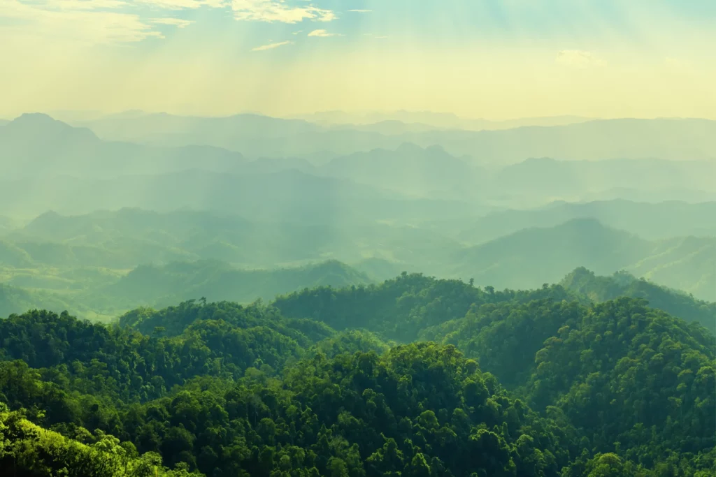 ToF Behang mooi landschap vanaf hoge berg in ochtend