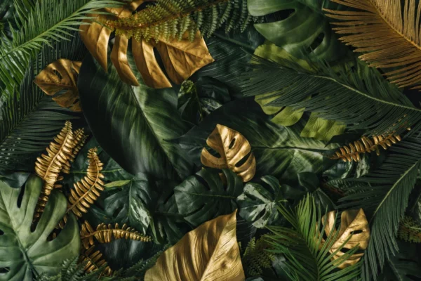 ToF Fotobehang jungle gouden en groene palmbladeren