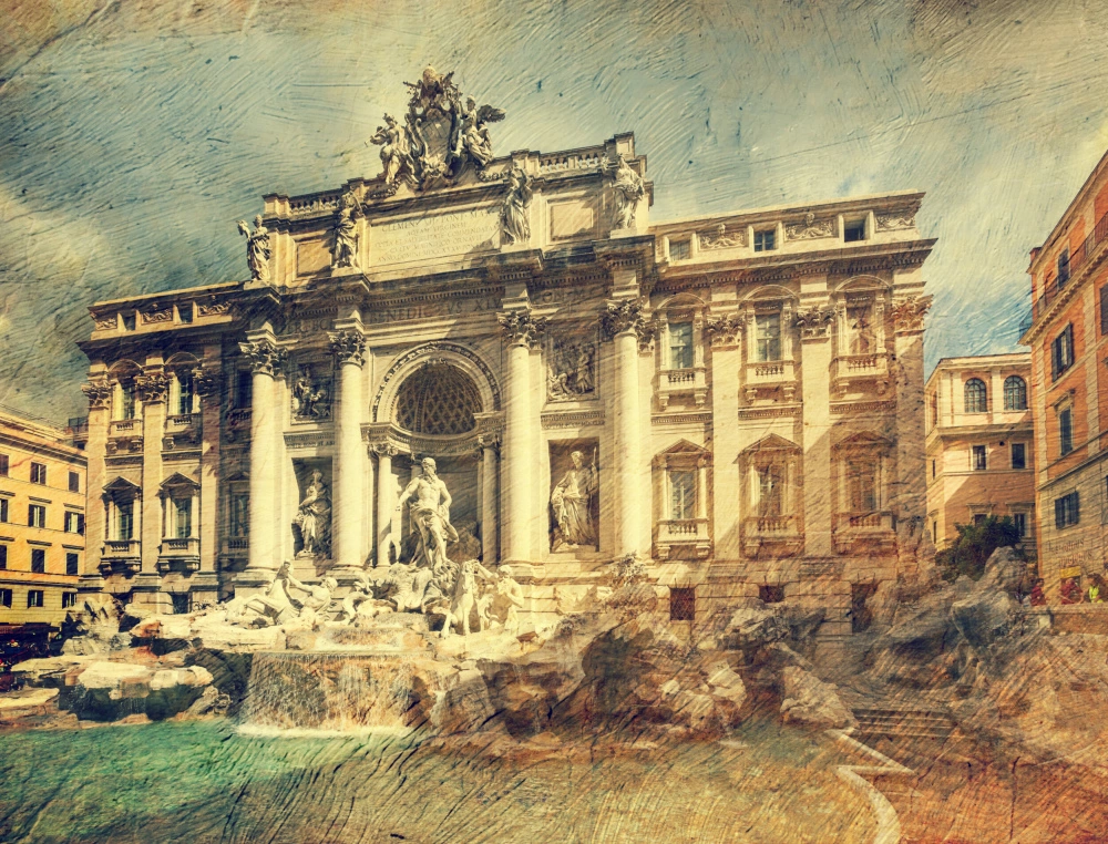 ToF Fotobehang retro Fountain di Trevi Rome