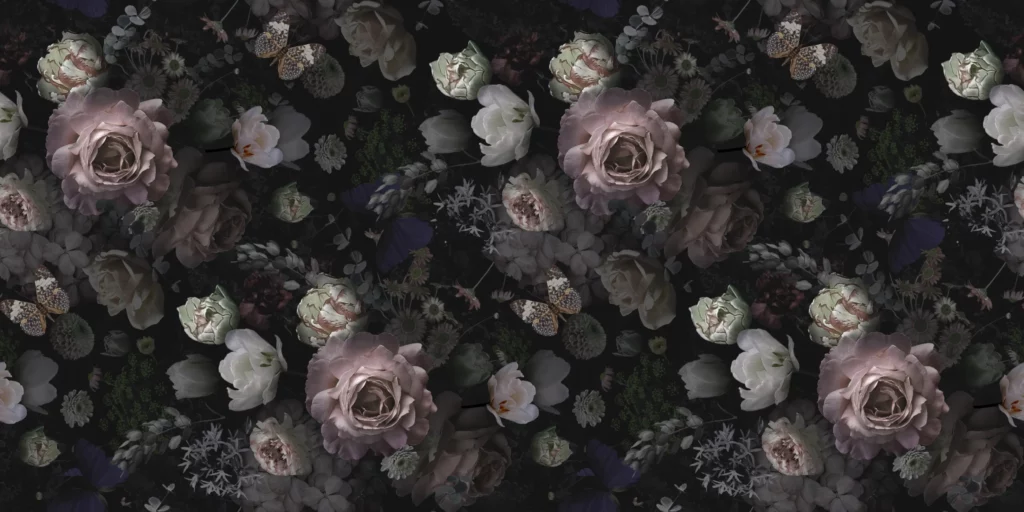 ToF Fotobehang vintage bloemen met vlinders