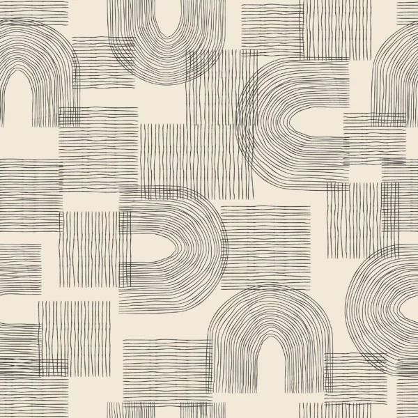 ToF Behang bohemian patroon met zwarte lijnen op beige achtergrond