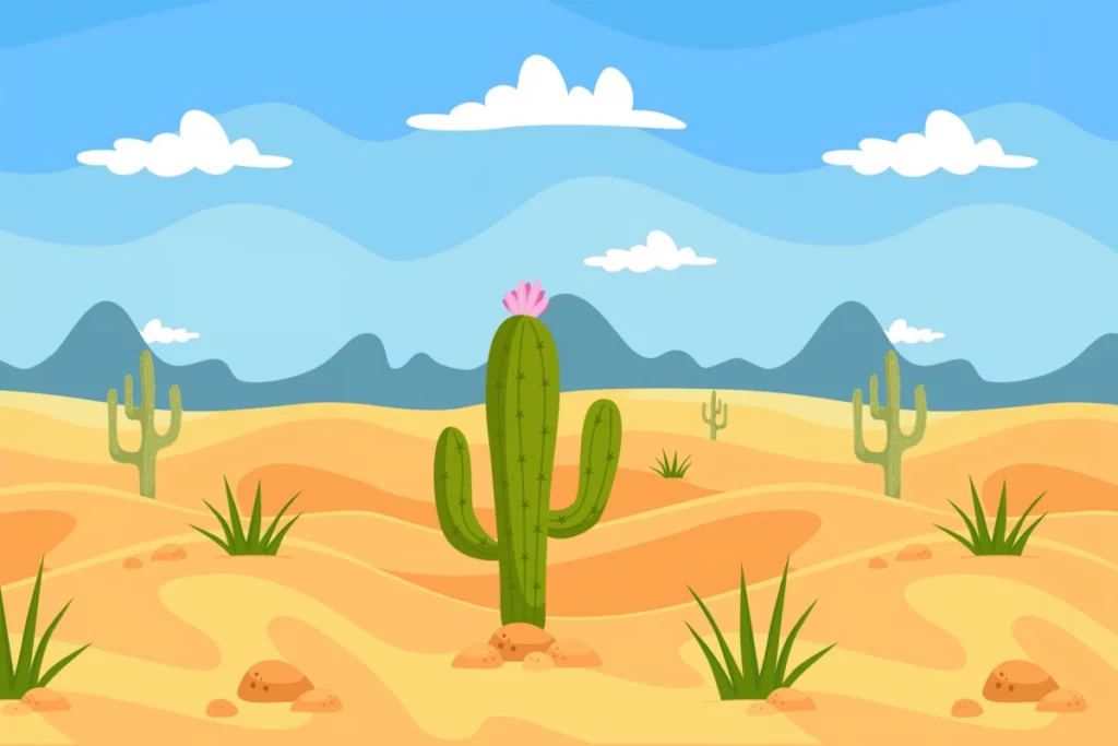 ToF Behang cactus illustratie woestijn met bergen