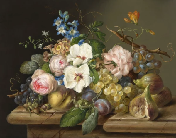 ToF Behang schilderij stilleven Rozen en druiven