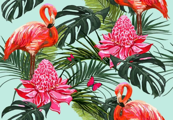 ToF Behang flamingo tussen bloemen